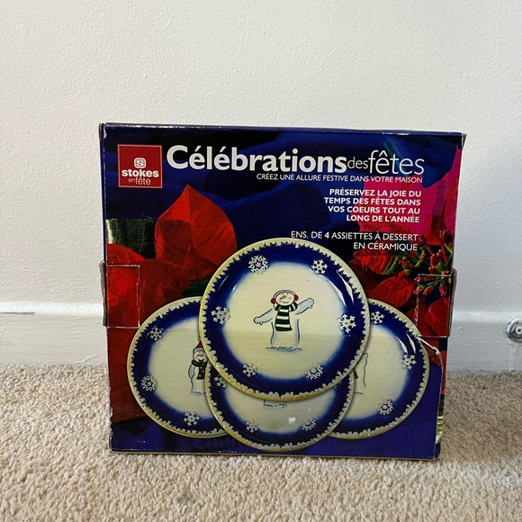 Stokes holiday celebration set of 4 ceramic desserts plate - Picture 2 of 5